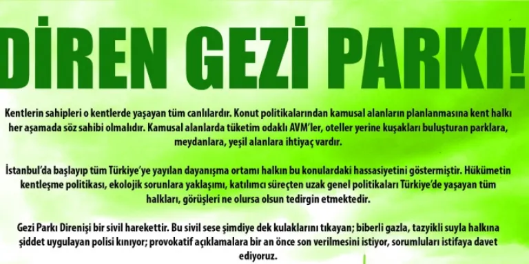 ÇEKÜL VAKFI MANİFESTOSU! DİREN GEZİ PARKI!